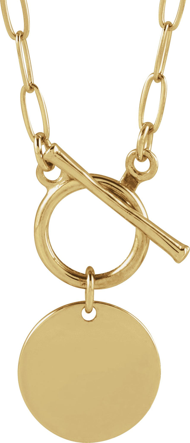 14K Gold Engravable Toggle Necklace - Yellow Gold