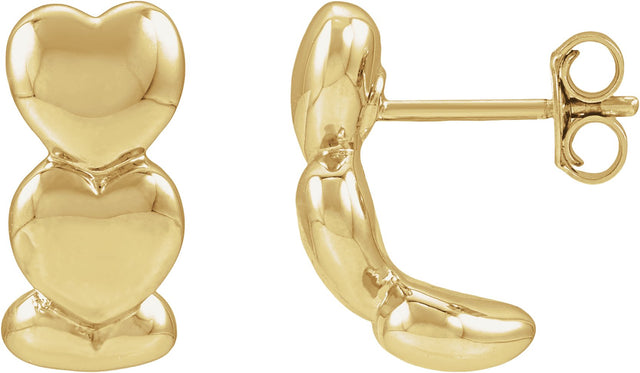 14K Gold Electroform Puffed Hearts J-Hoop Earrings