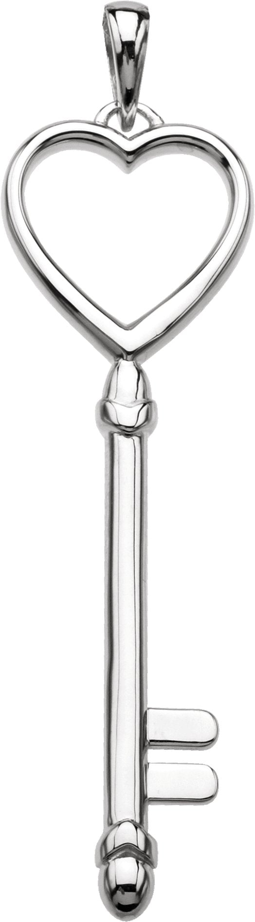 14K Gold Heart Key Pendant - White Gold