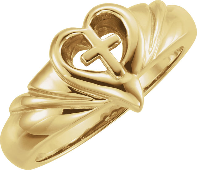 14K Gold Heart & Cross Ring II - Yellow Gold