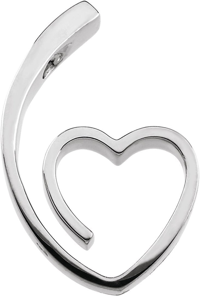 14K Gold Heart Slide Pendant – 25x15.5mm - White Gold