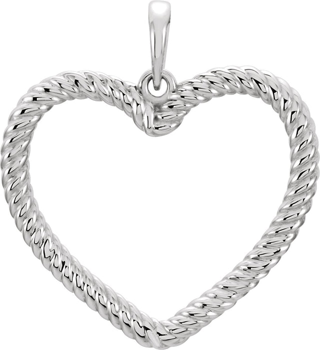 14K Gold Heart Rope Pendant - White Gold