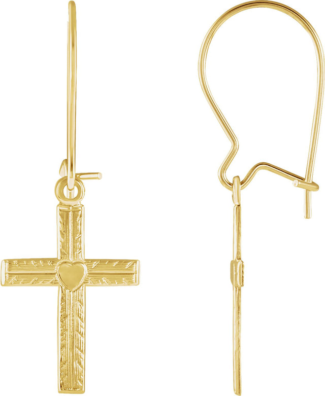 14K Gold Heart & Cross Earrings