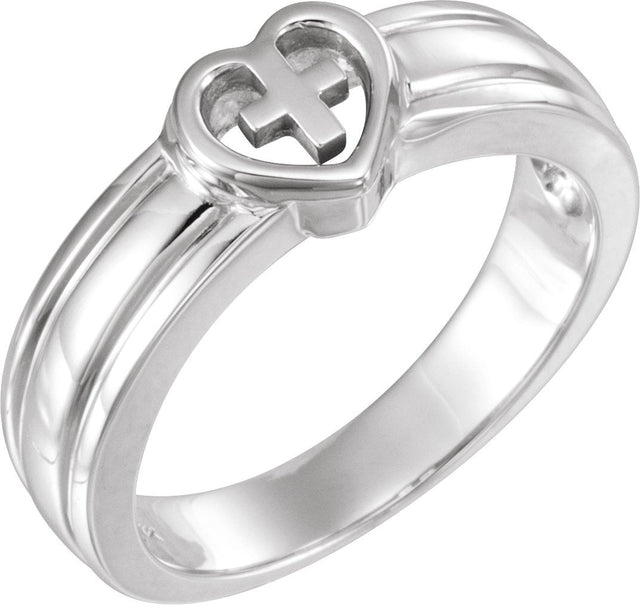 14K Gold Heart & Cross Ring III - White Gold