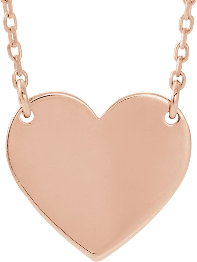 14K Gold Engravable Heart Necklace - Rose Gold