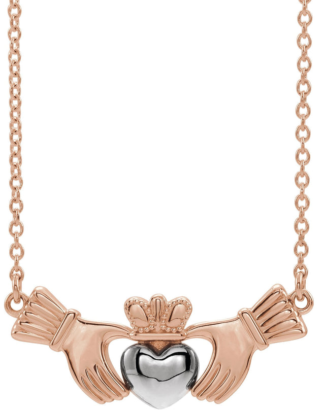 14K Gold Claddagh Necklace - Two-Tone