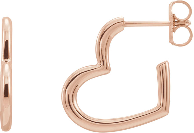 14K Gold Heart Hoop Earrings - Rose Gold