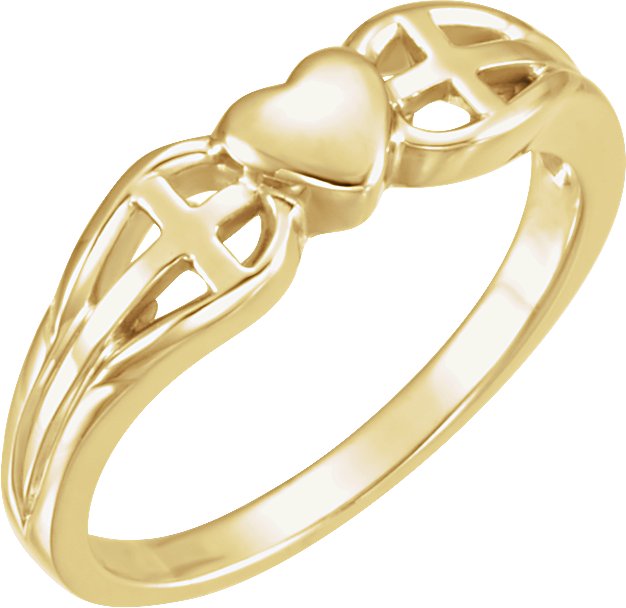 14K Gold Heart & Cross Ring IV - Yellow Gold