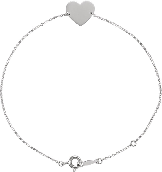 14K Gold Engravable Heart Bracelet - White Gold