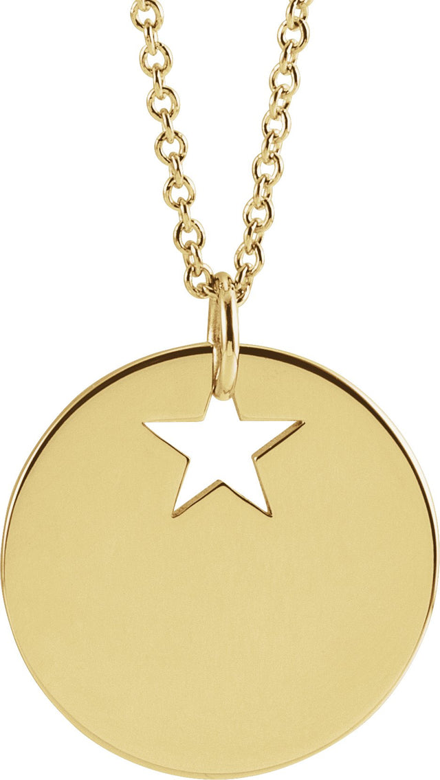 14K Gold Engravable Pierced Heart or Star Necklace or Pendant - Yellow Gold