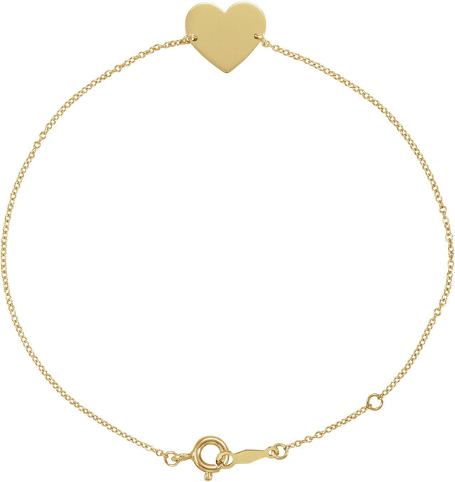 14K Gold Engravable Heart Bracelet - Yellow Gold