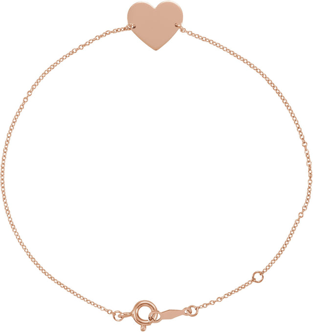 14K Gold Engravable Heart Bracelet - Rose Gold