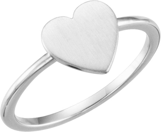 14K Gold Be Posh Engravable Heart Signet Ring - White Gold
