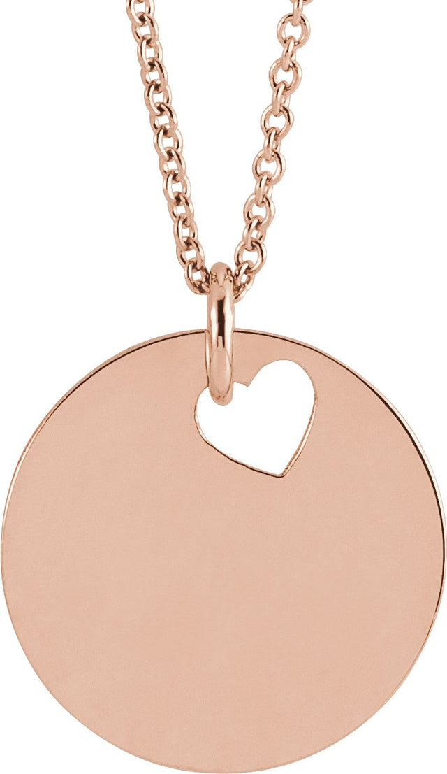 14K Gold Engravable Pierced Heart or Star Necklace or Pendant - Rose Gold