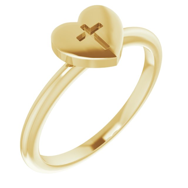 14K Gold Heart with Cross Ring - Yellow Gold