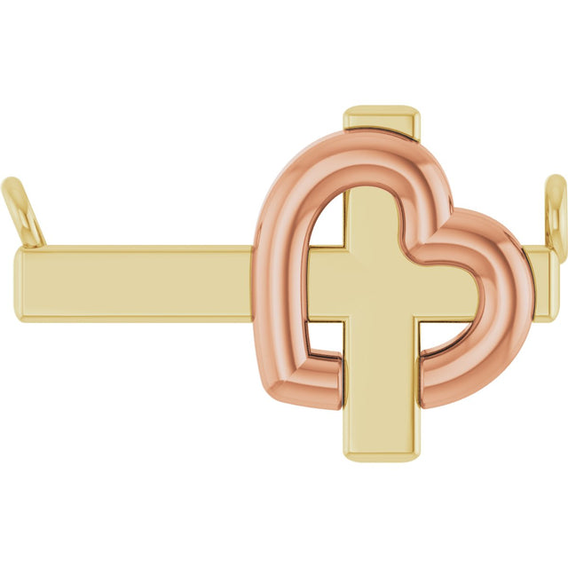 14K Gold Sideways Cross & Heart Necklace - Two-Tone