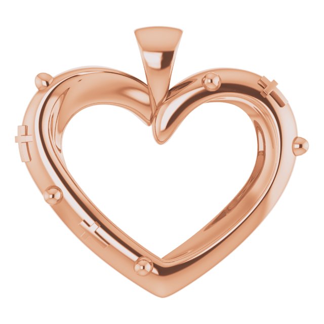 14K Gold Rosary Heart Necklace or Pendant - Rose Gold