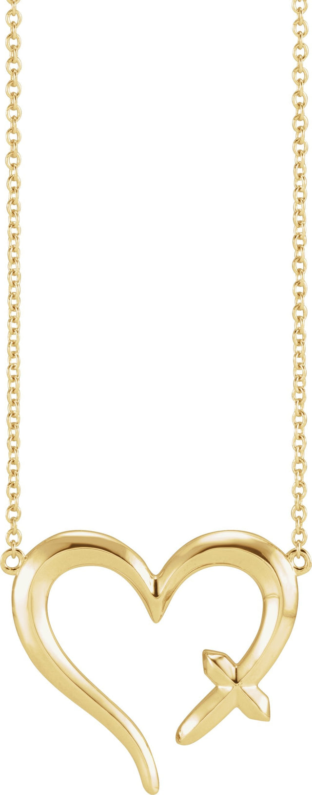 14K Gold Cross & Heart Necklace - Yellow Gold