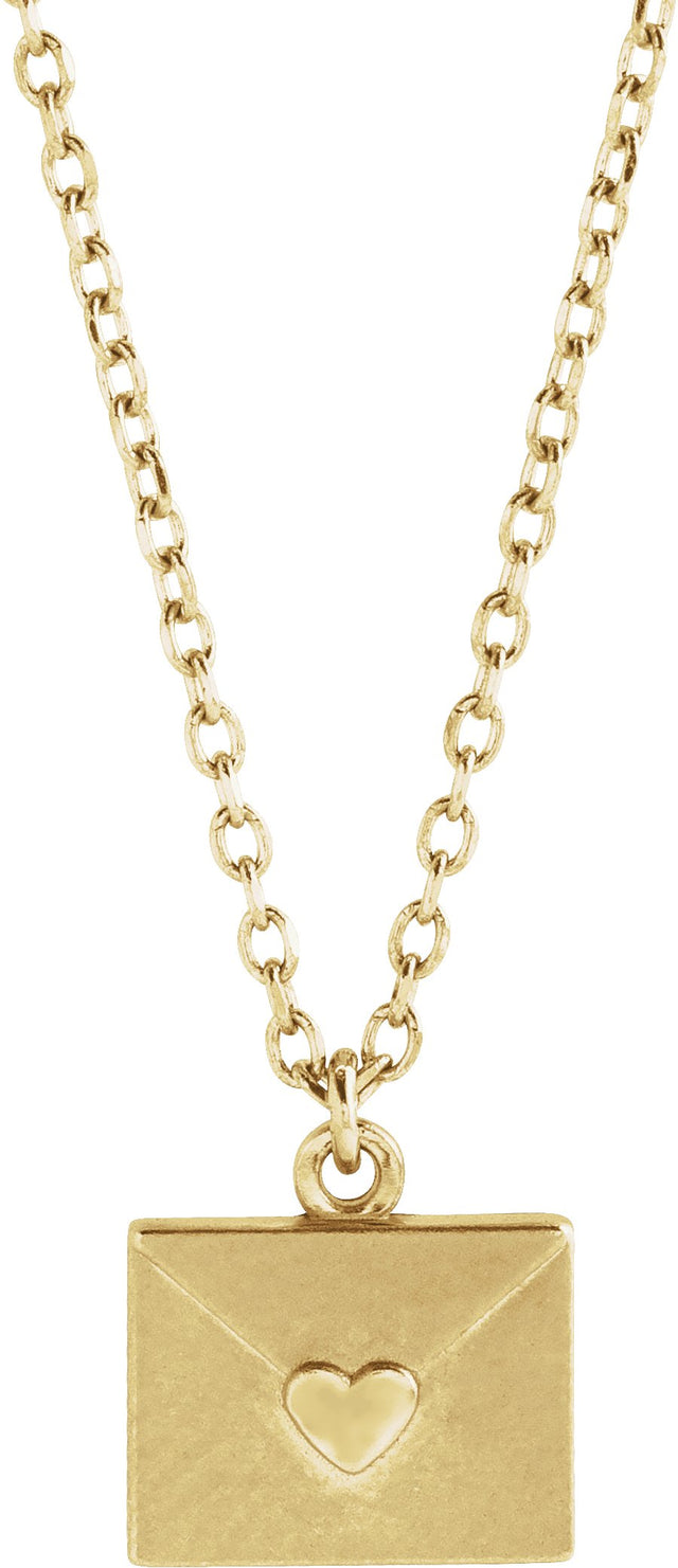 14K Gold Heart Envelope Necklace - Yellow Gold