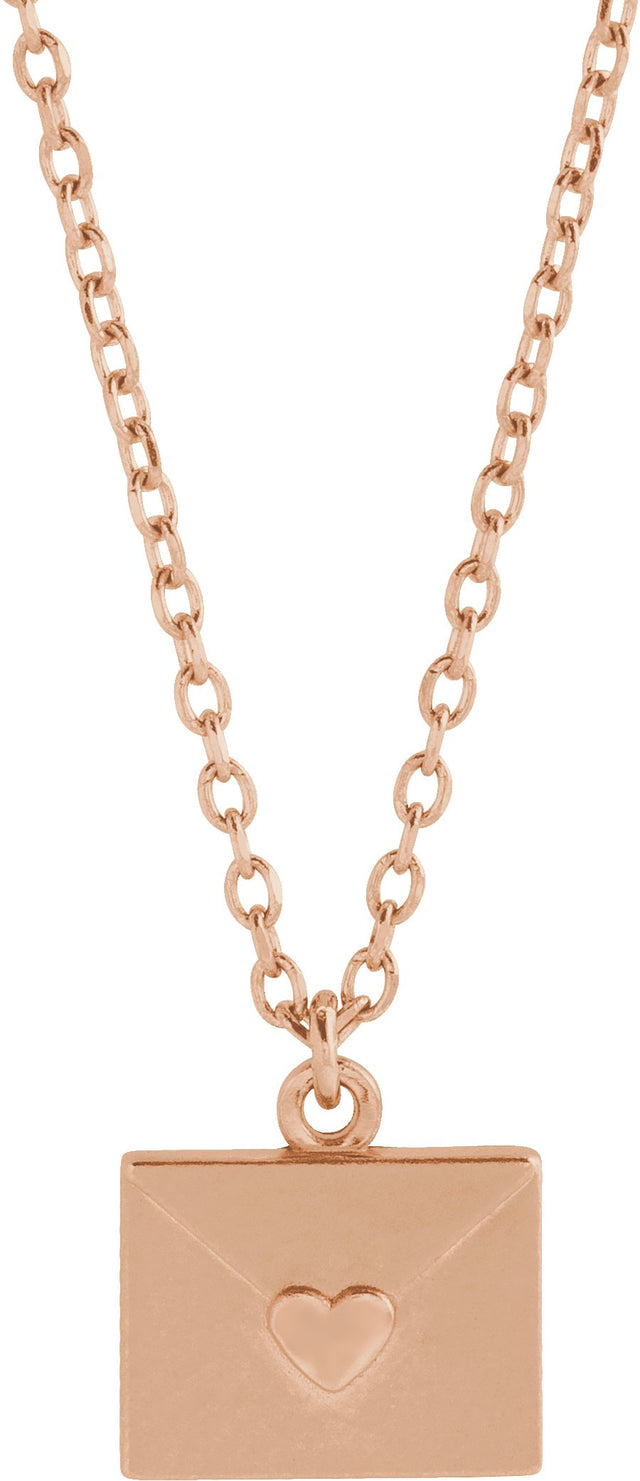 14K Gold Heart Envelope Necklace - Rose Gold