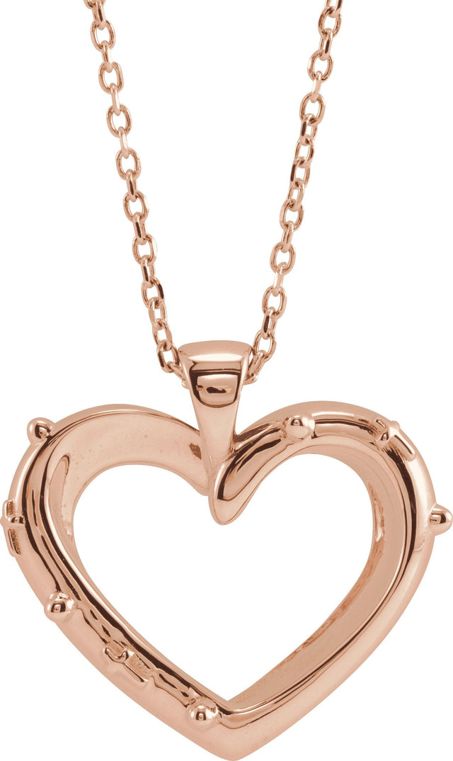 14K Gold Rosary Heart Necklace or Pendant - Rose Gold