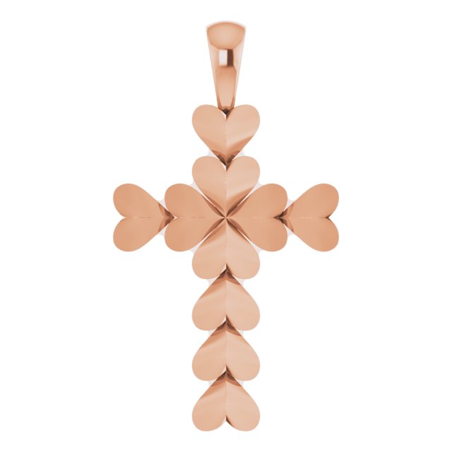 14K Gold Heart Cross Necklace or Pendant - Rose Gold
