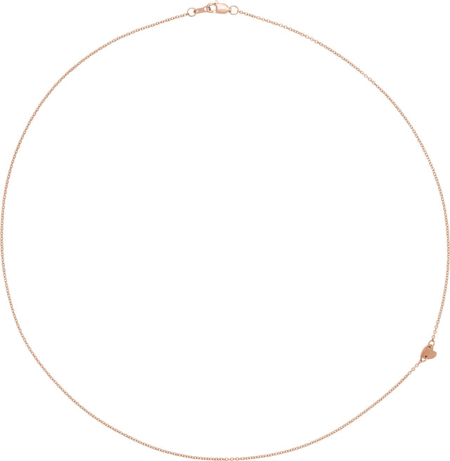 14K Gold Sideways Off-Center Heart Necklace - Rose Gold