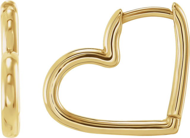 14K Gold Hinged Heart Huggie Earrings - Yellow Gold