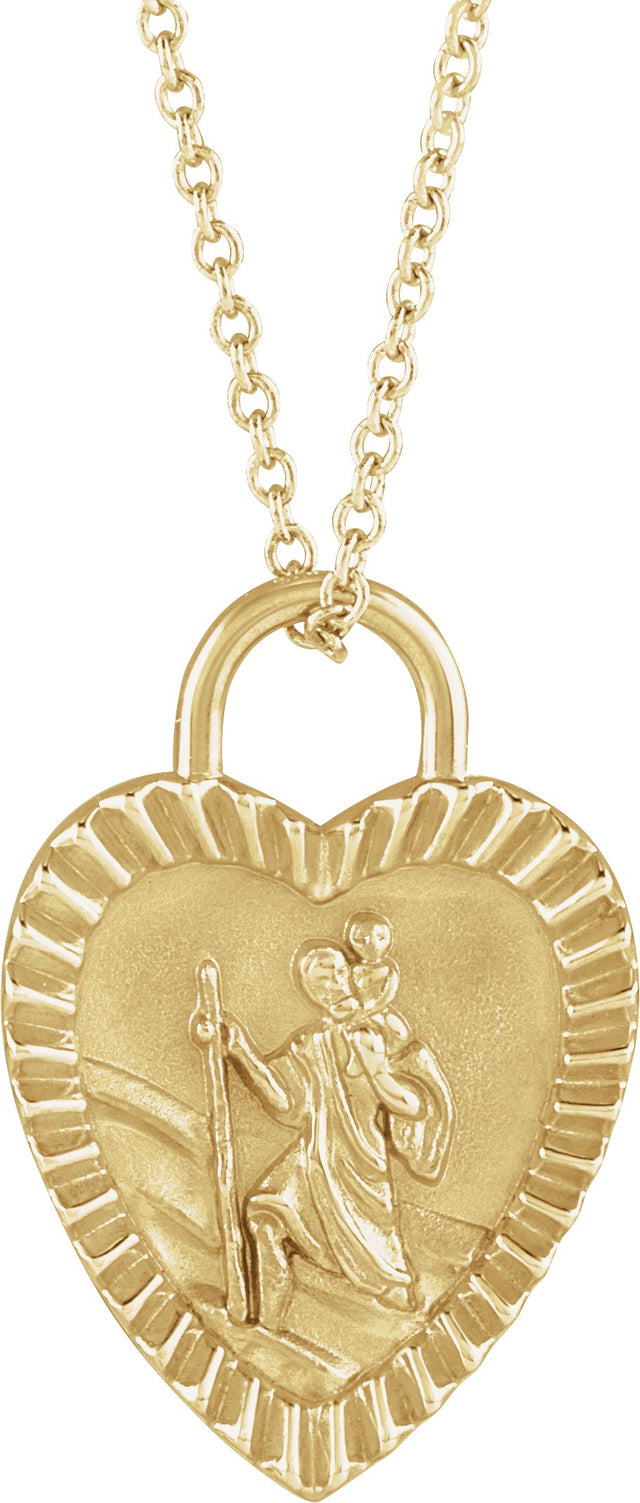14K Gold St. Christopher Heart Medal Necklace or Pendant - Yellow Gold