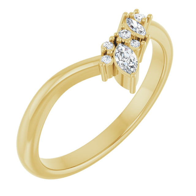 14K Gold Marquise Lab-Grown Diamond Contour Band - 1/8 CTW (Style 126926) - Yellow Gold