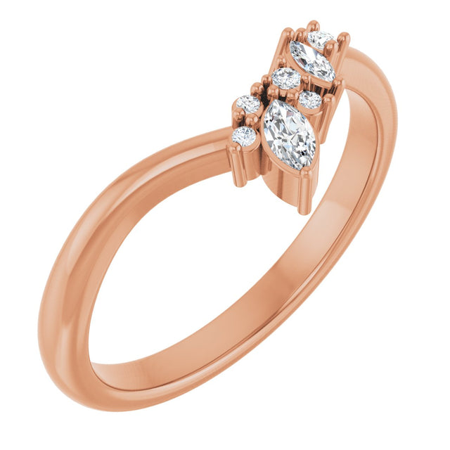 14K Gold Marquise Natural Diamond Contour Band - 1/8 CTW (Style 126926) - Rose Gold