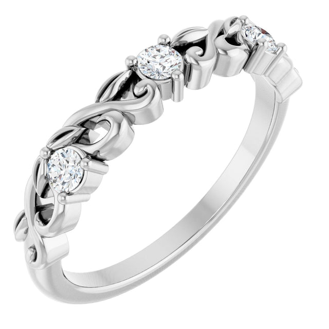 14K Gold Round Lab-Grown Diamond Three-Stone Sculptural Anniversary Band - 1/5 CTW - White Gold