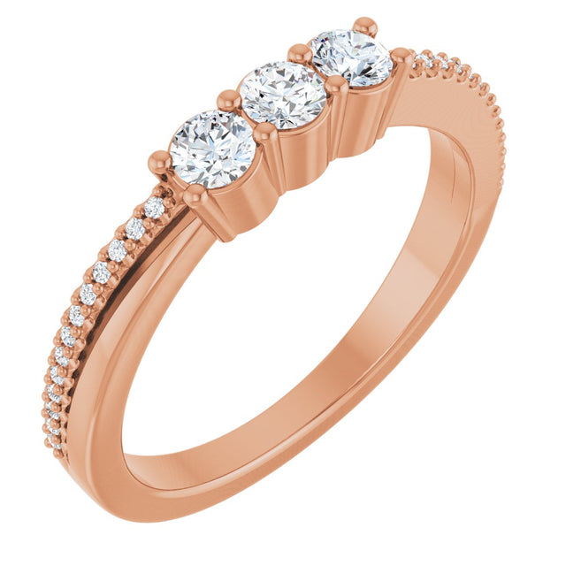 14K Gold Round Lab-Grown Diamond Three-Stone Anniversary Band - 1/3 CTW - Rose Gold