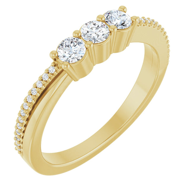 14K Gold Round Natural Diamond Three-Stone Anniversary Band - 1/3 CTW - Yellow Gold