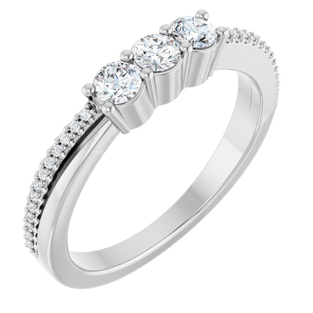 Platinum Round Natural Diamond Three-Stone Anniversary Band - 1/3 CTW