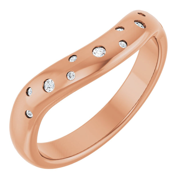 14K Gold Round Natural Diamond Contour Band - 1/8 CTW - Rose Gold