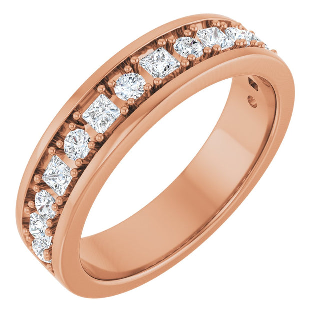 14K Gold Square Natural Diamond Accented Band - 3/8-3/4 CTW - Rose Gold