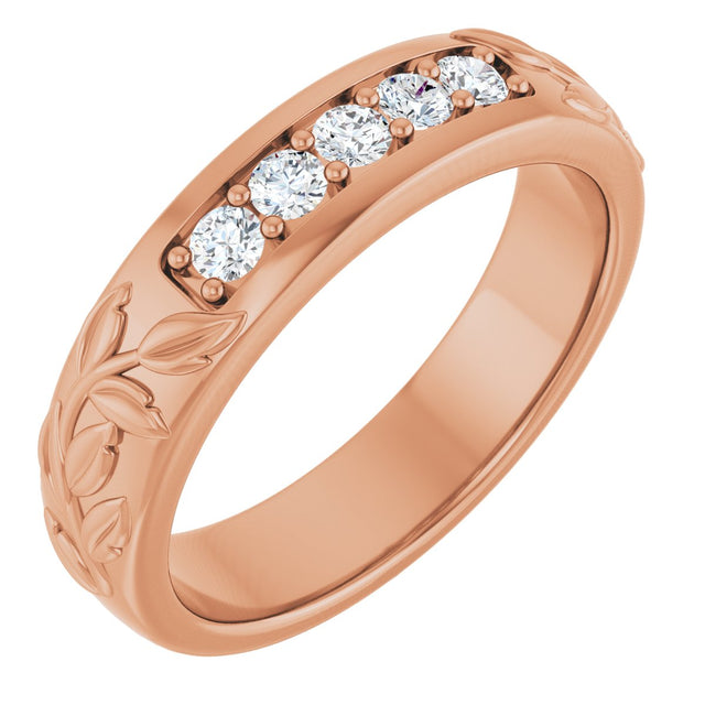 14K Gold Round Lab-Grown Diamond Accented Floral Band - 1/6-1/3 CTW - Rose Gold