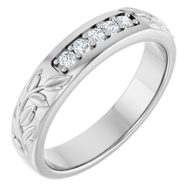 Platinum Round Natural Diamond Accented Floral Band - 1/6-1/3 CTW