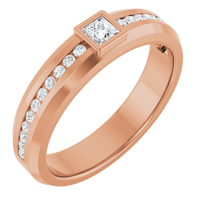 14K Gold Square Lab-Grown Diamond Accented Band - 3x3mm Stones - Rose Gold