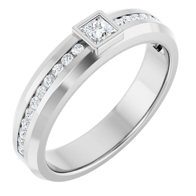 14K Gold Square Lab-Grown Diamond Accented Band - 3x3mm Stones - White Gold