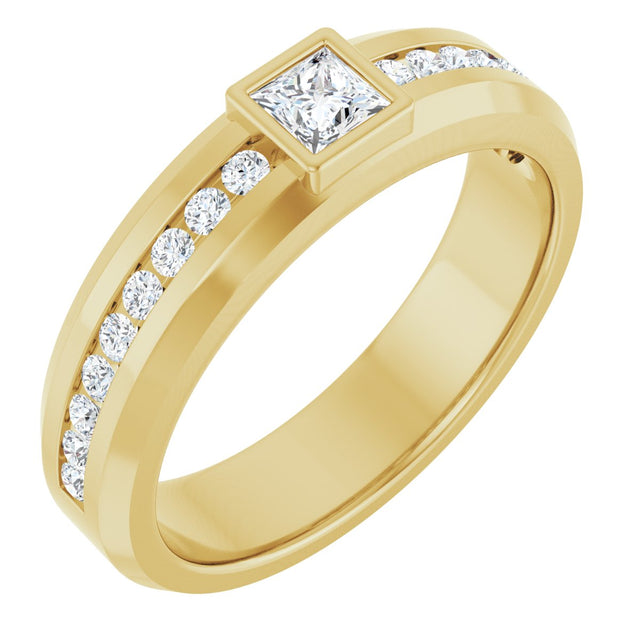 14K Gold Square Lab-Grown Diamond Accented Band - 3.5x3.5mm Stones - Yellow Gold