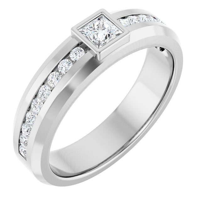 14K Gold Square Lab-Grown Diamond Accented Band - 3.5x3.5mm Stones - White Gold