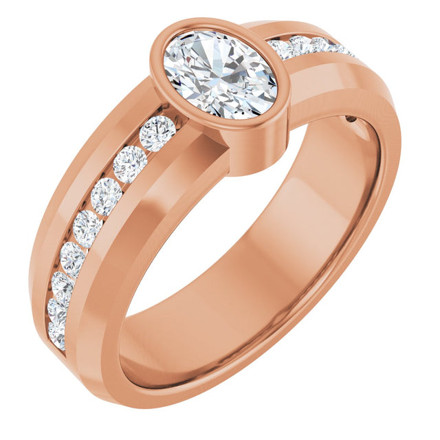 14K Gold Oval Lab-Grown Diamond Accented Band - 7x5mm Stones - Rose Gold