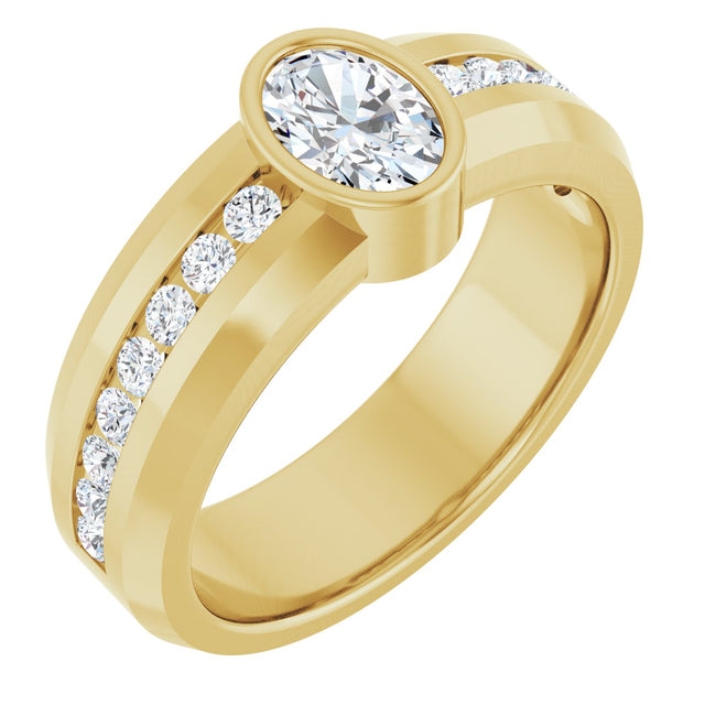 14K Gold Oval Lab-Grown Diamond Accented Band - 7x5mm Stones - Yellow Gold