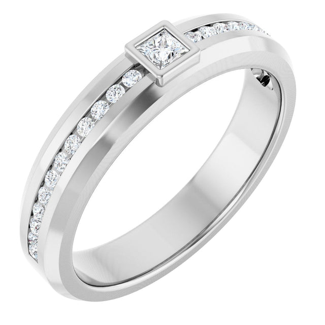 14K Gold Square Lab-Grown Diamond Accented Band - 2.5x2.5mm Stones - White Gold