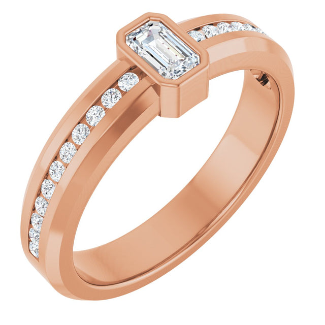 14K Gold Emerald Lab-Grown Diamond Accented Band - 5x3mm Stones - Rose Gold