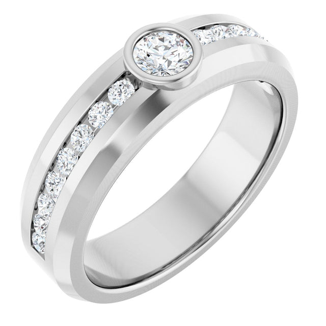 14K Gold Round Lab-Grown Diamond Accented Band - 4.1mm Stones - White Gold