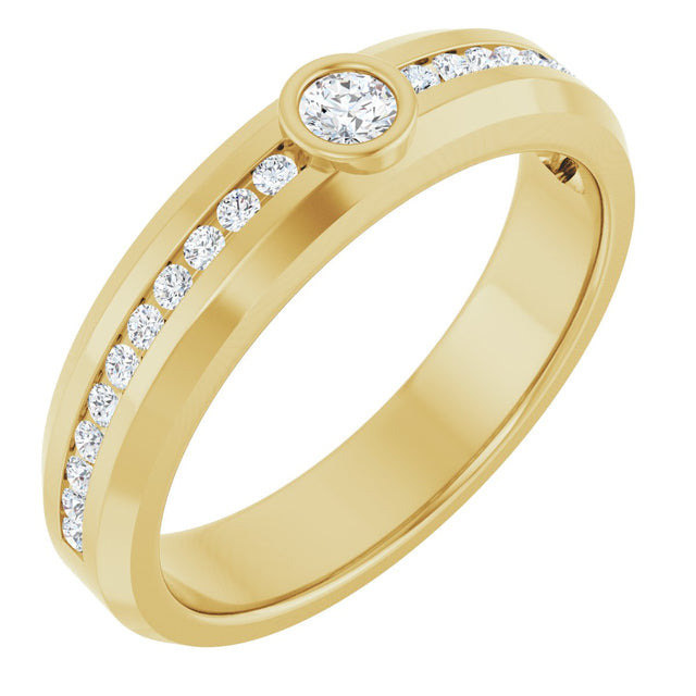 14K Gold Round Lab-Grown Diamond Accented Band - 3mm Stones - Yellow Gold