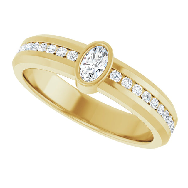 14K Gold Oval Lab-Grown Diamond Accented Band - 5x3mm Stones - Yellow Gold